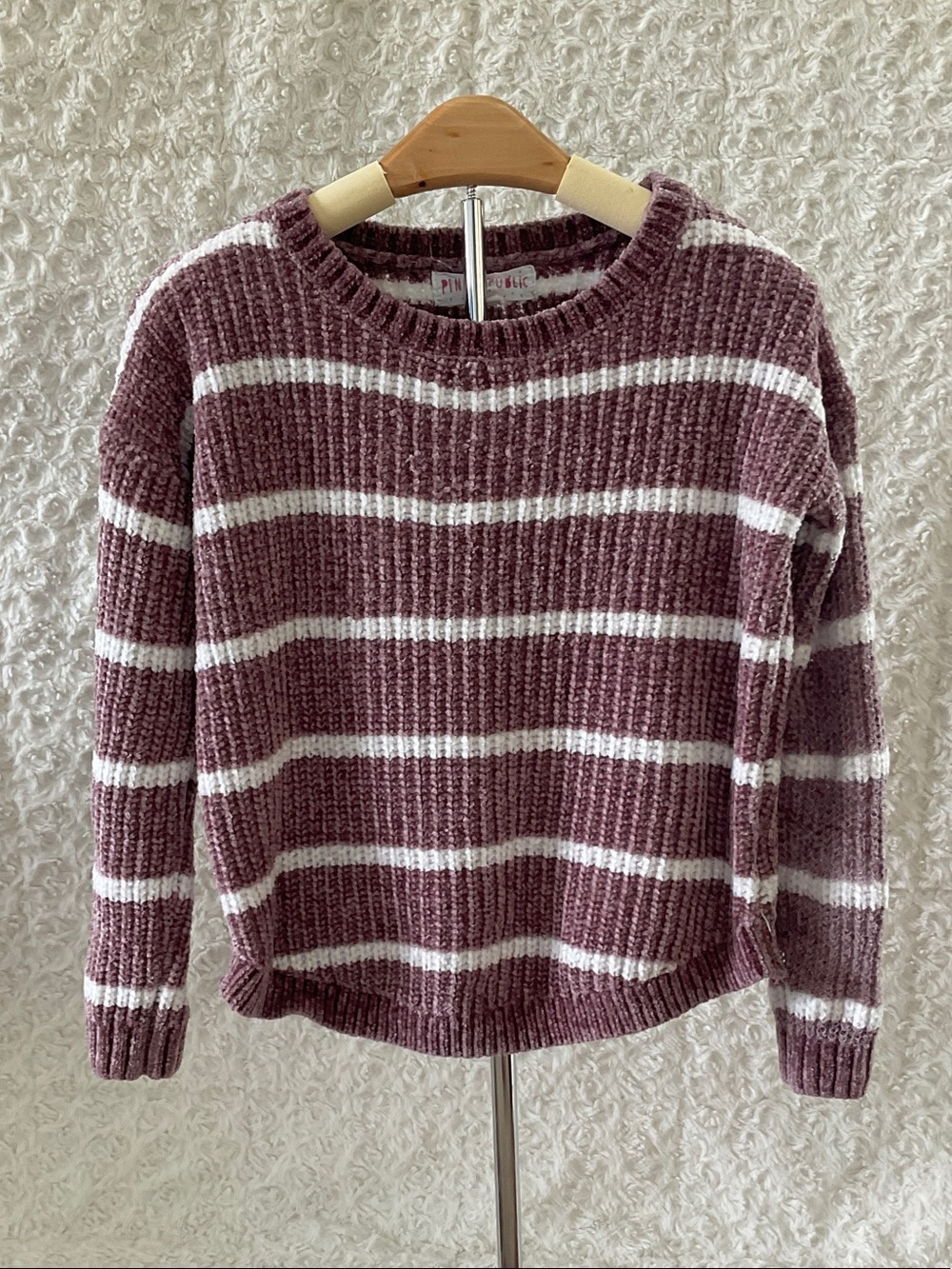 Pink Republic Mauve and White Striped Chenille Sweater